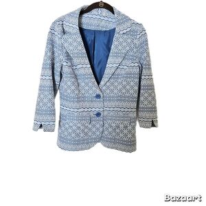 Cato NWOT Womens Blue White Geometrical Lace-Patterned Women's Jacket Lined S
